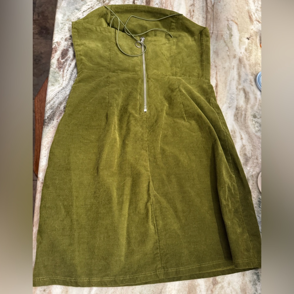 Olive Green Spaghetti Strap Corduroy Urban Outfitters  Dress - Picture 3 of 4